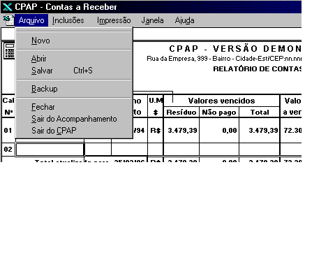 Menu Módulo Contas a Receber