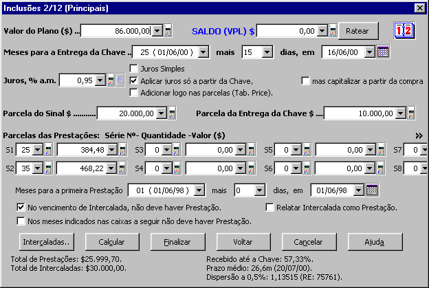 Caixa de diálogo principal do Módulo A